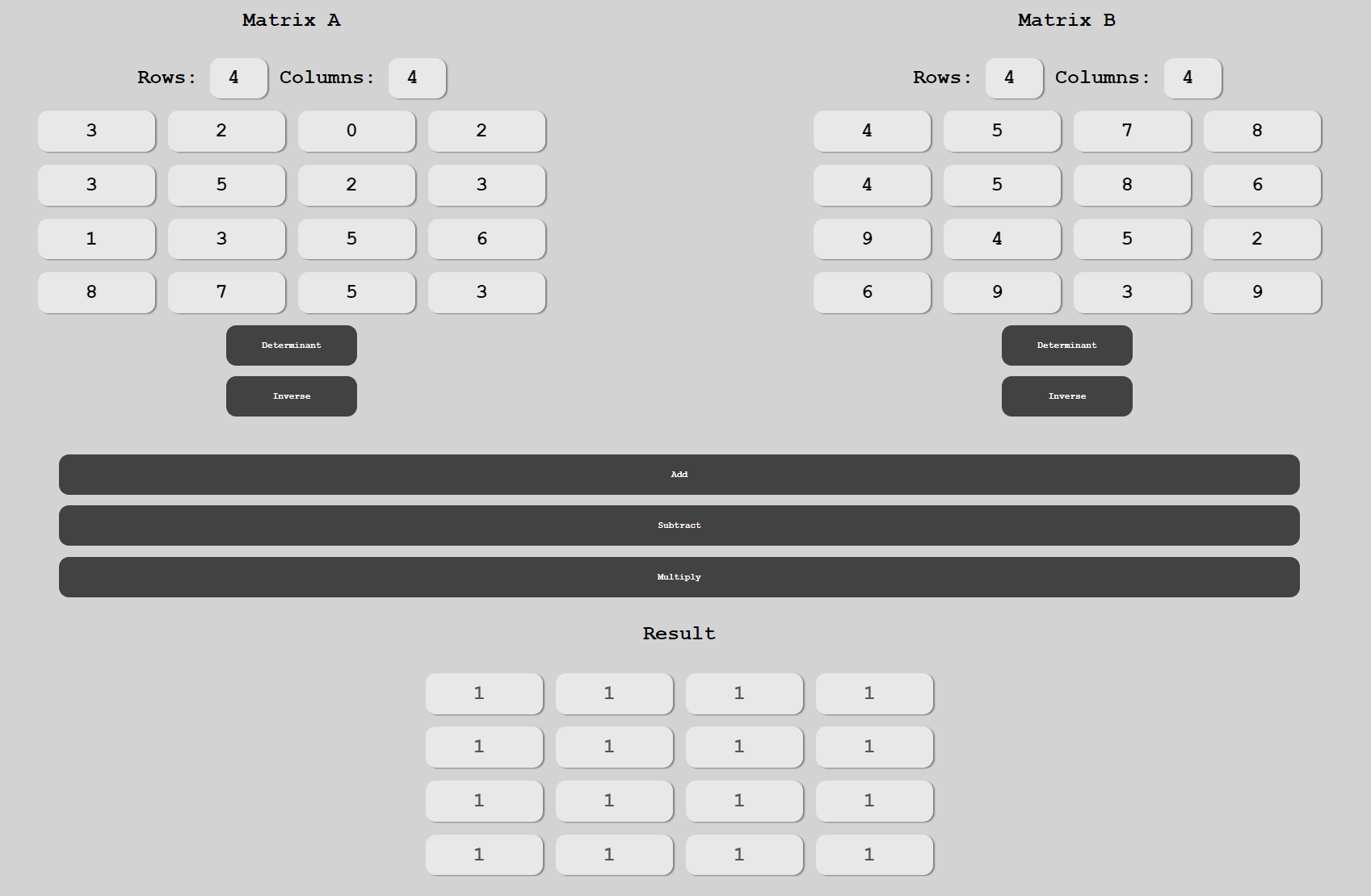 Matrix Calculator Program